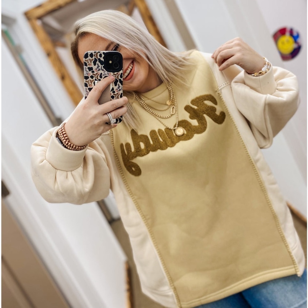 BIBI Women’s Terry Detail Howdy Latte Sweatshirt/Crewneck/Pullover | NEW/NWT🤠🤎 - Picture 4 of 9